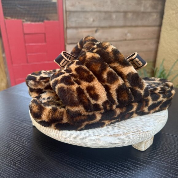 UGG FLUFF YEAH 9 Women's Sandals Slippers Slides Animal Print Open Toe Casual - Picture 3 of 14